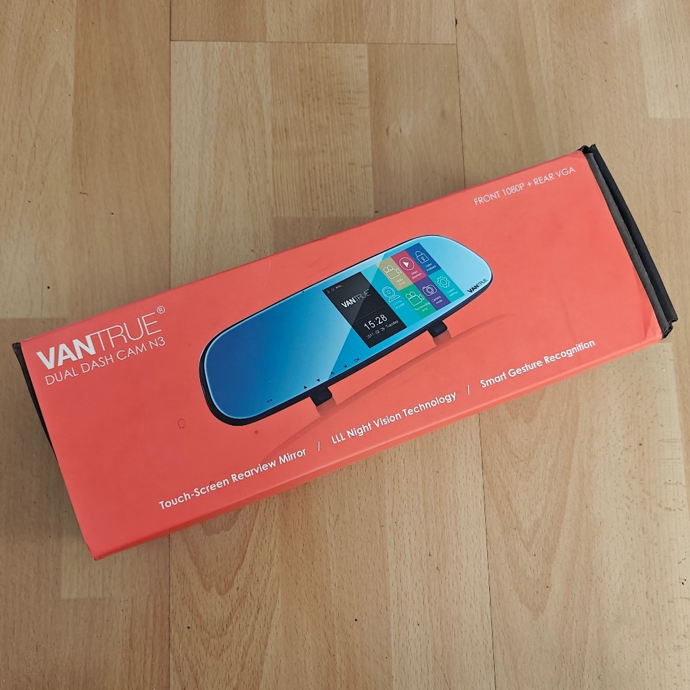 Vantrue N3 Touch Screen Rearview Mirror Dual Dash Cam~ OPENED BOX